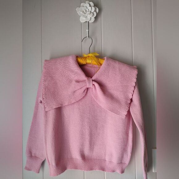 Pink Women's Sweater with Bow Detail Collar Small - Picture 2 of 4